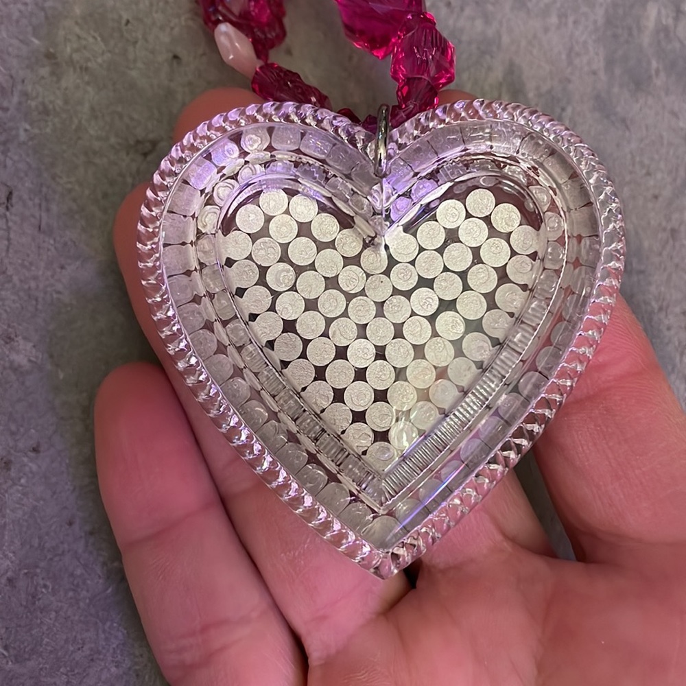 Tarina Tarantino pink Swarovski rhinestone Valentines Day heart necklace XL - Picture 9 of 17